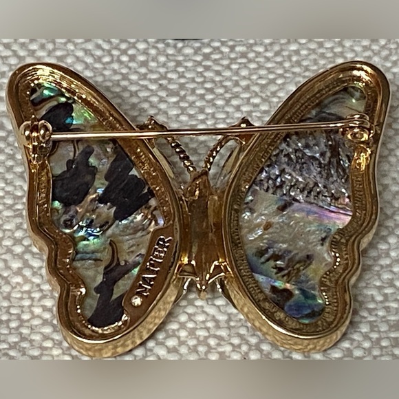 Napier Butterfly Faux Abalone Brooch Pin Gold Tone Signed New - Picture 2 of 5